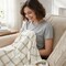 Fleece Throw Blanket - 50x60 Inch - Modern Dash Windowpane Design - Ultra Soft Warmth - White